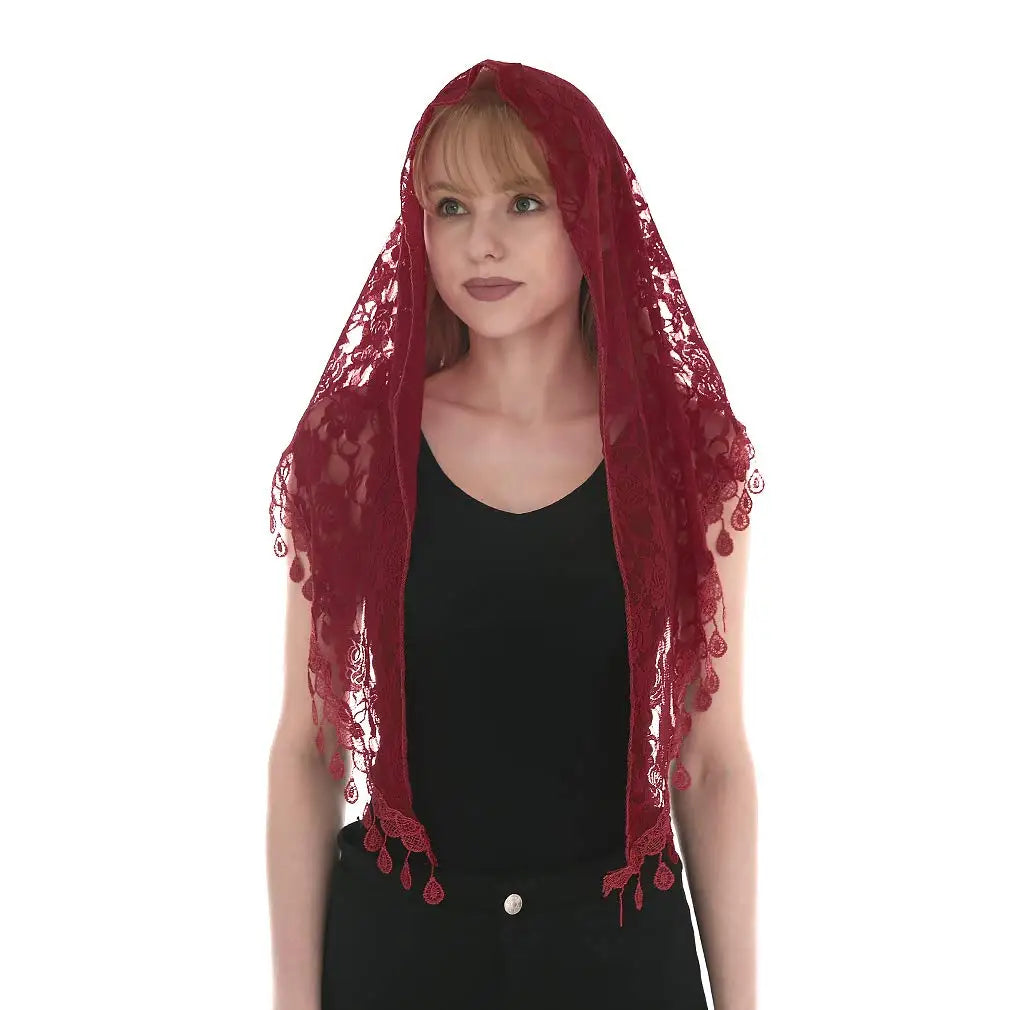 Fashion Church Shawl Lace Veil Polyester Scarf Bandana Church Prayer Wedding Mantilla Chapel White Embroidered Hijab Women Scarf