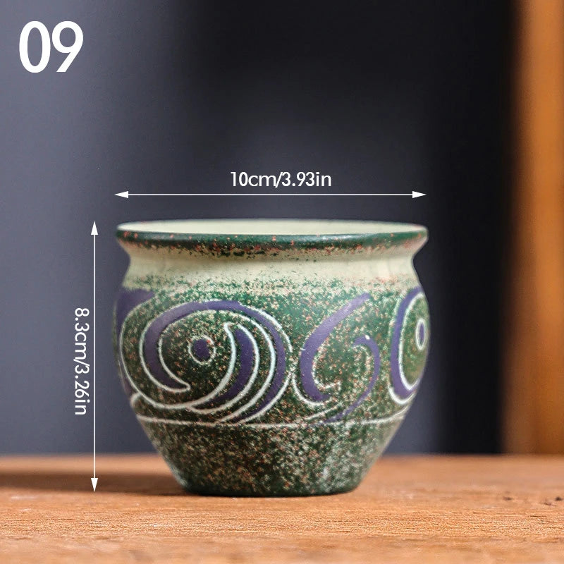Mediterranean Style Flower Pot Retro Red Pottery Flower Pots Vintage Printed Creative Ceramic Succulent Planters Indoor Outdoor