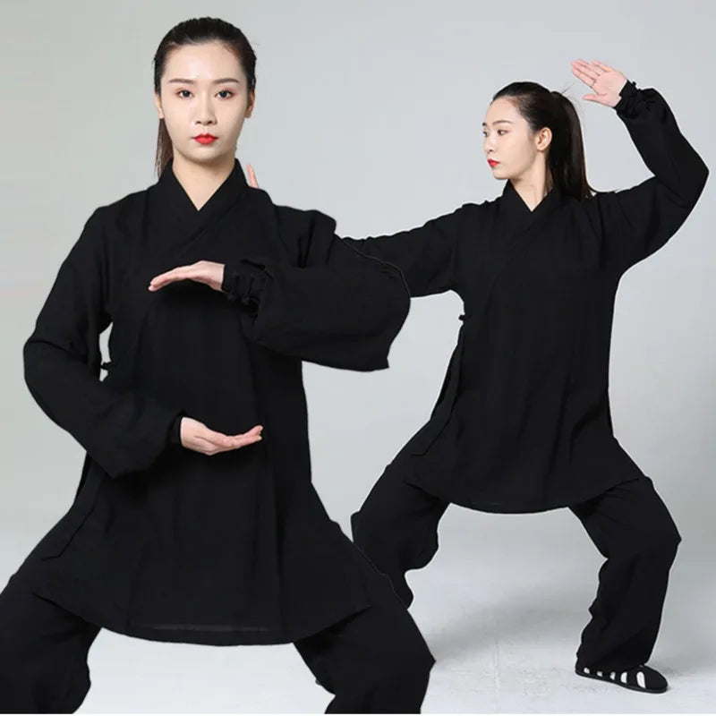 Women Chinese Traditional Cotton Linen Clothing Wudang Tai Chi Practice Martial Art Uniform Taoist Kung Fu Top and Pants Set