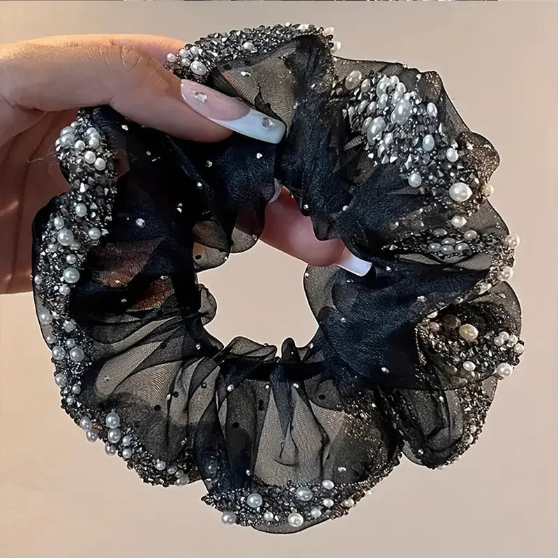 An elegant pearl and amphibole decorated mesh headband, women's fashionable headband, charming hair accessory