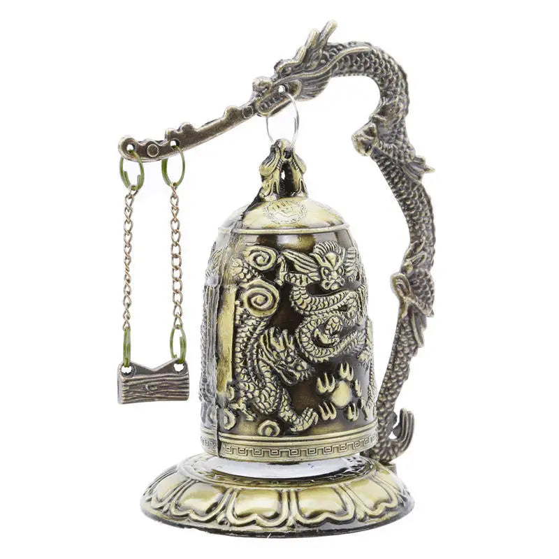 Exquisite Antique Home Decoration Zinc Alloy Vintage Style Bronze Slot Dragon Carved Buddhist Bell Chinese Geomantic Artware 1PC