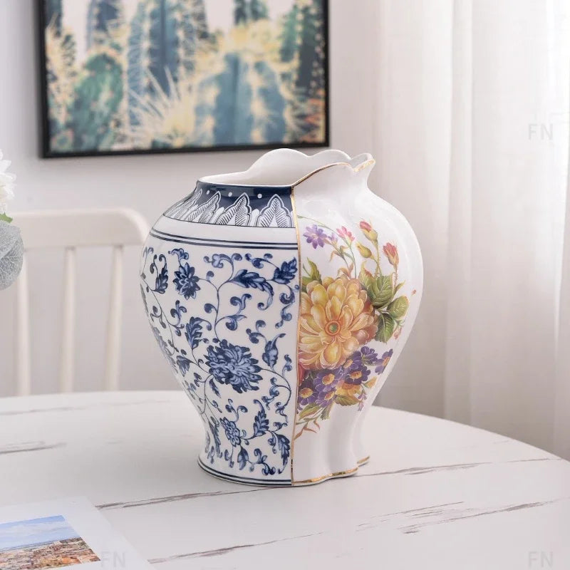 Latest Fashionable and Versatile High End Taste Chinese Western Combination Ceramic Vase Living Room Decoration