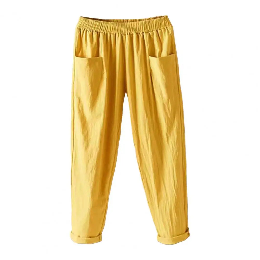 Cotton Linen Women Harem Pants Women Summer Casual Loose Harem Elastic Waist Cotton Linen Pants Ninth Trousers Wide-leg pants