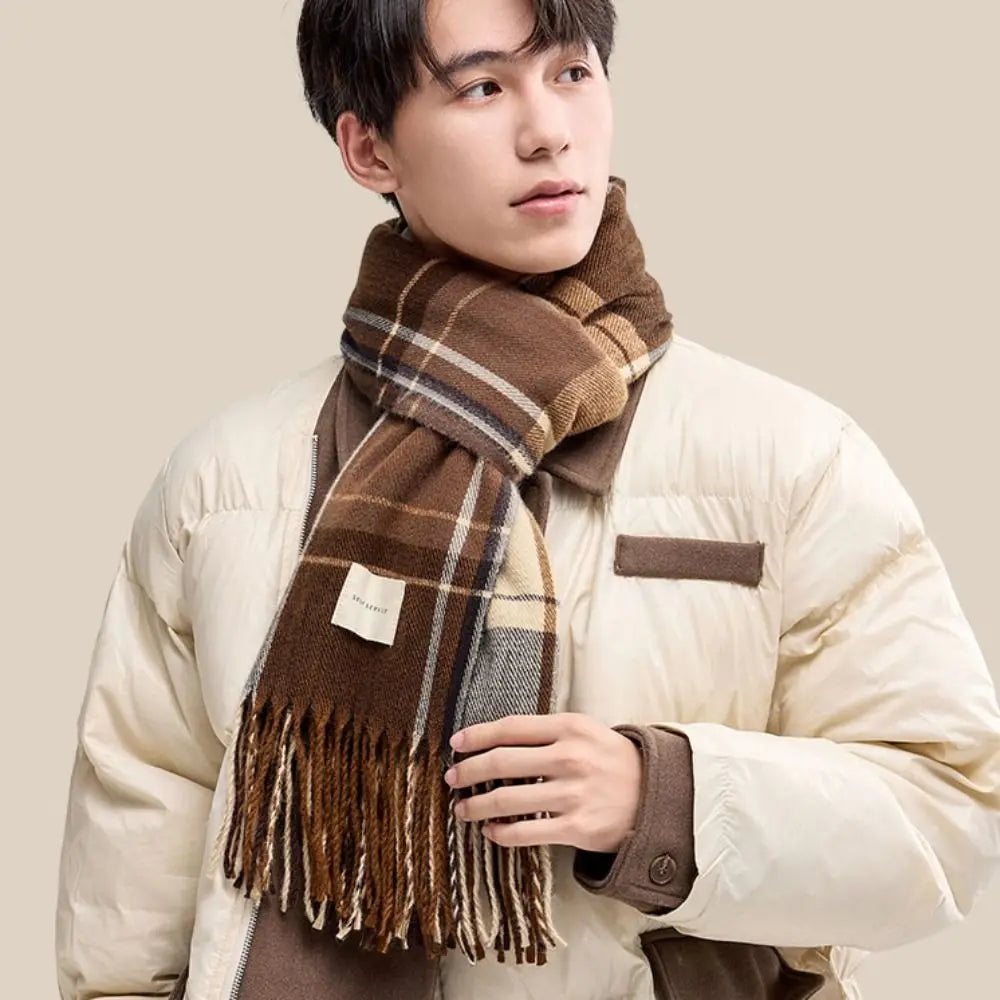 Thicken Tassel Plaid Wool Scarf Retro Green Plush Long Shawl Cashmere Shawl Wool Scarves Cape Wraps Autumn Winter