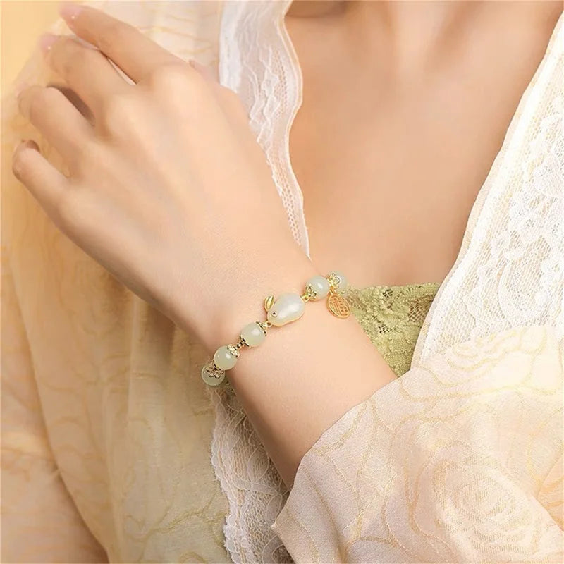 1PCS Blessing Lucky Couple Glass Friendship Rabbit Bracelet For Women Jewelry Gifts Fashion Natural Stone Bead Bracelet