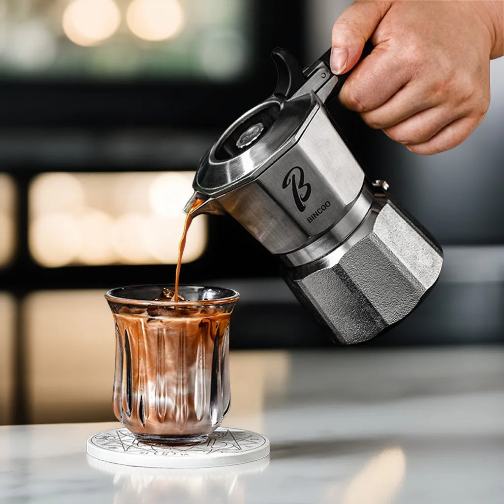 Bincoo Three-valve Moka Pot Stainless Steel Electric Pottery Pot Household Italian Espresso Coffee Pot Set Barista Accessories