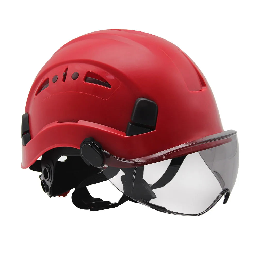 CE Safety Hard Hat with Visor Adjustable Vents Work Cap Head Protective Safety Helmet with Goggles Outdoor Riding Climing Rescue