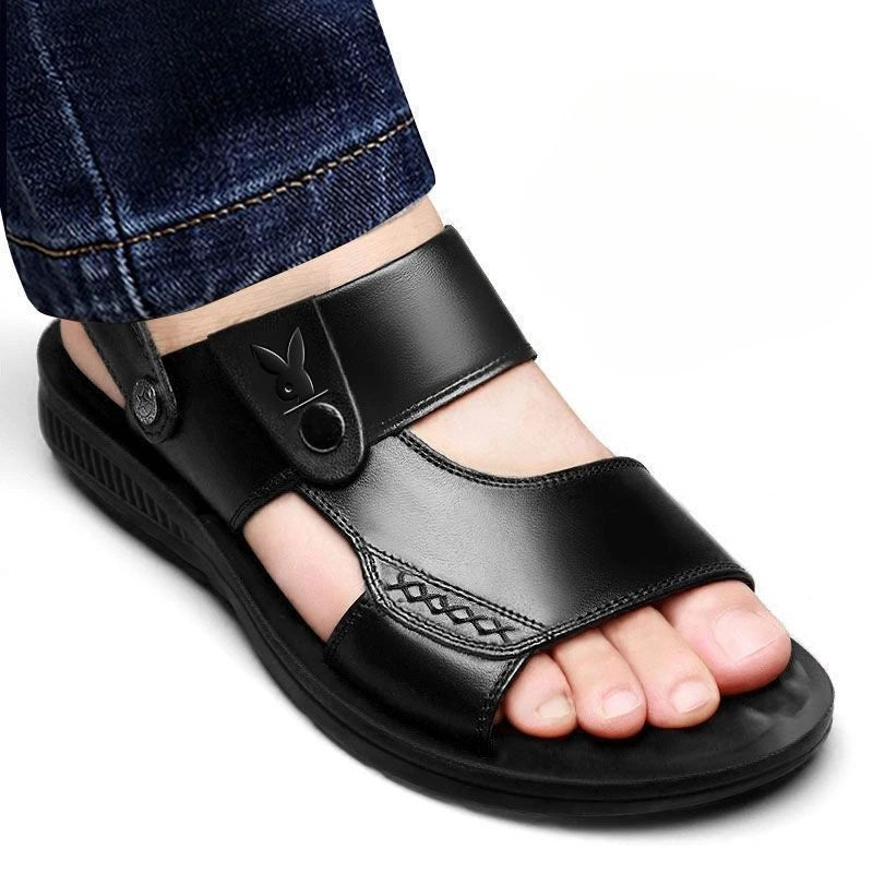 Male Shoe Slippers Genuine Leather Outdoor Trekking Hiking Beach Open Flat Men's Sandal Ankle Wrap Indoor New Arrival Number 41