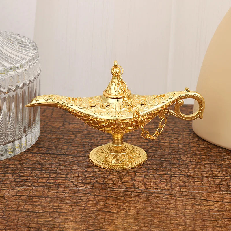 12cm(4.7")Classic Rare Hollow Legend Aladdin Magic Genie Lamps Incense Burners Retro Wishing Oil Lamp Home Decor Gift