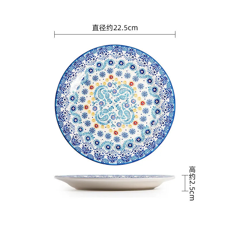 Exquisite Ceramic Plates Round Steak Dinner Pasta Plate Underglaze Colour dishware Kitchen Accessories Home Salad Plate