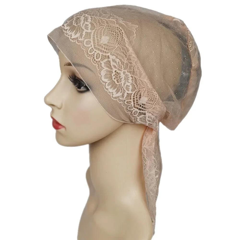 Muslim Women Head Scarf Lace Flower Underscarf Elastic Hijab Hair Cover Headwrap Chemo Cap Islam Headband Bonnet Turbante Mujer