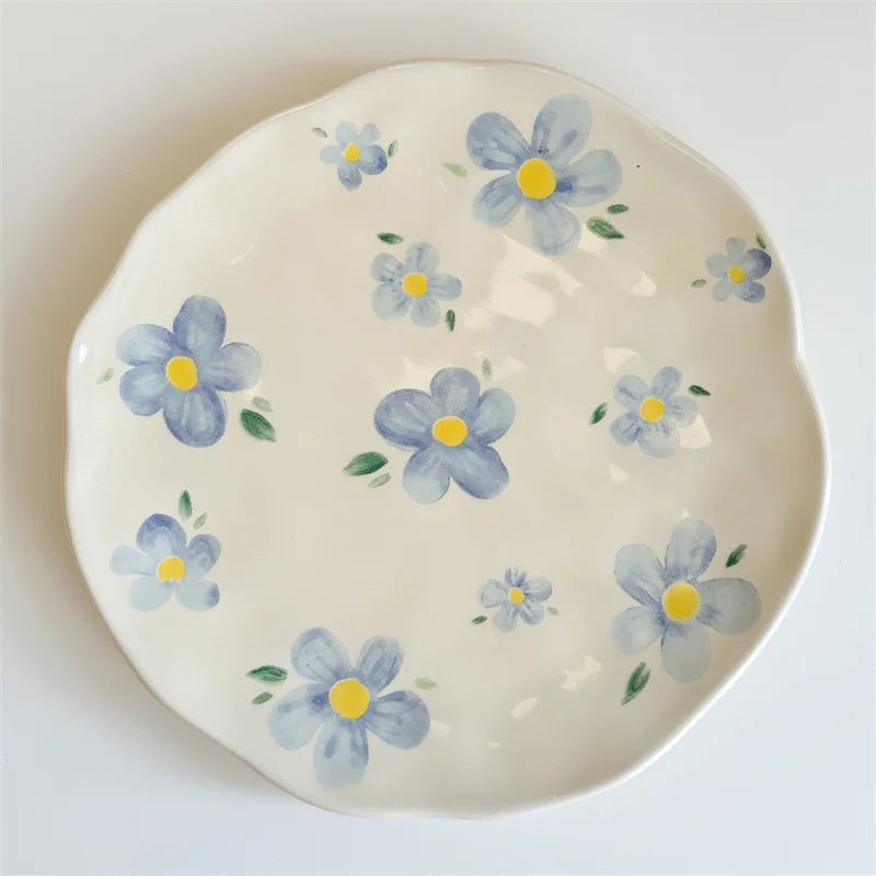 Ceramic Hand-painted Flower Pattern Ceramic Plate Underglaze Color Gifts Saucers Coffee Cup Dish Snacks Dessert Plates Tableware