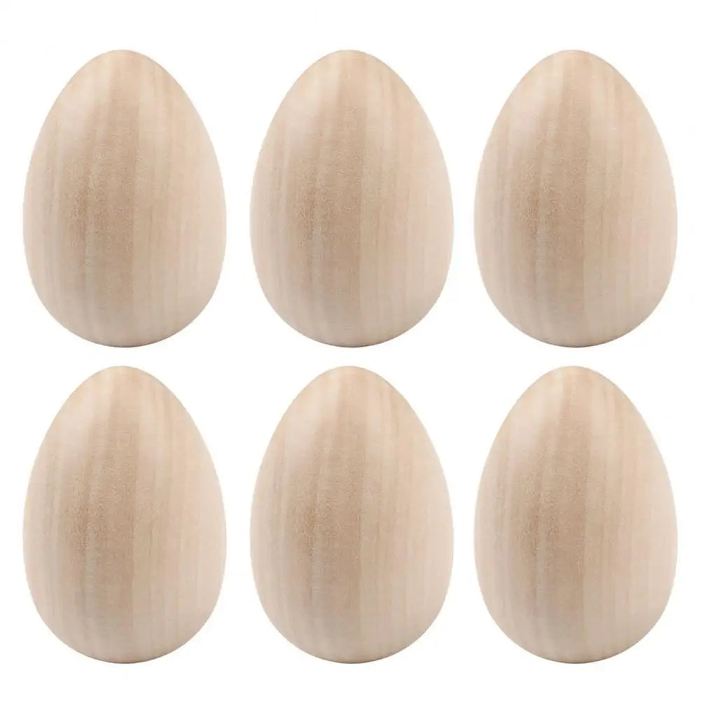 6Pcs Wooden Egg Lightweight Creative DIY Graffiti Painted Wooden Simulated Eggs Durable Natural Wood Eggs For Holiday
