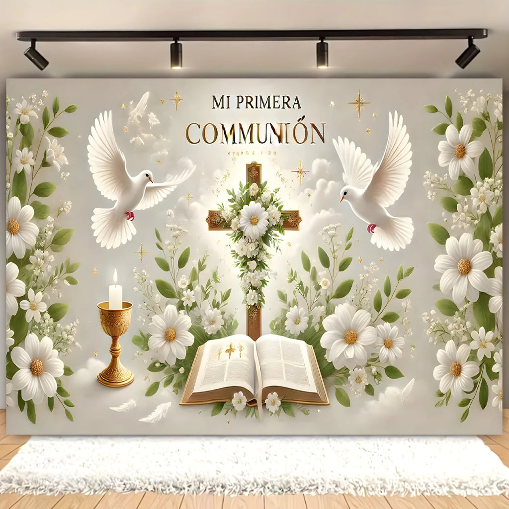 One Mi Primera Comunion elegant baptism and the First Communion Party decorative banner, perfect for decoration
