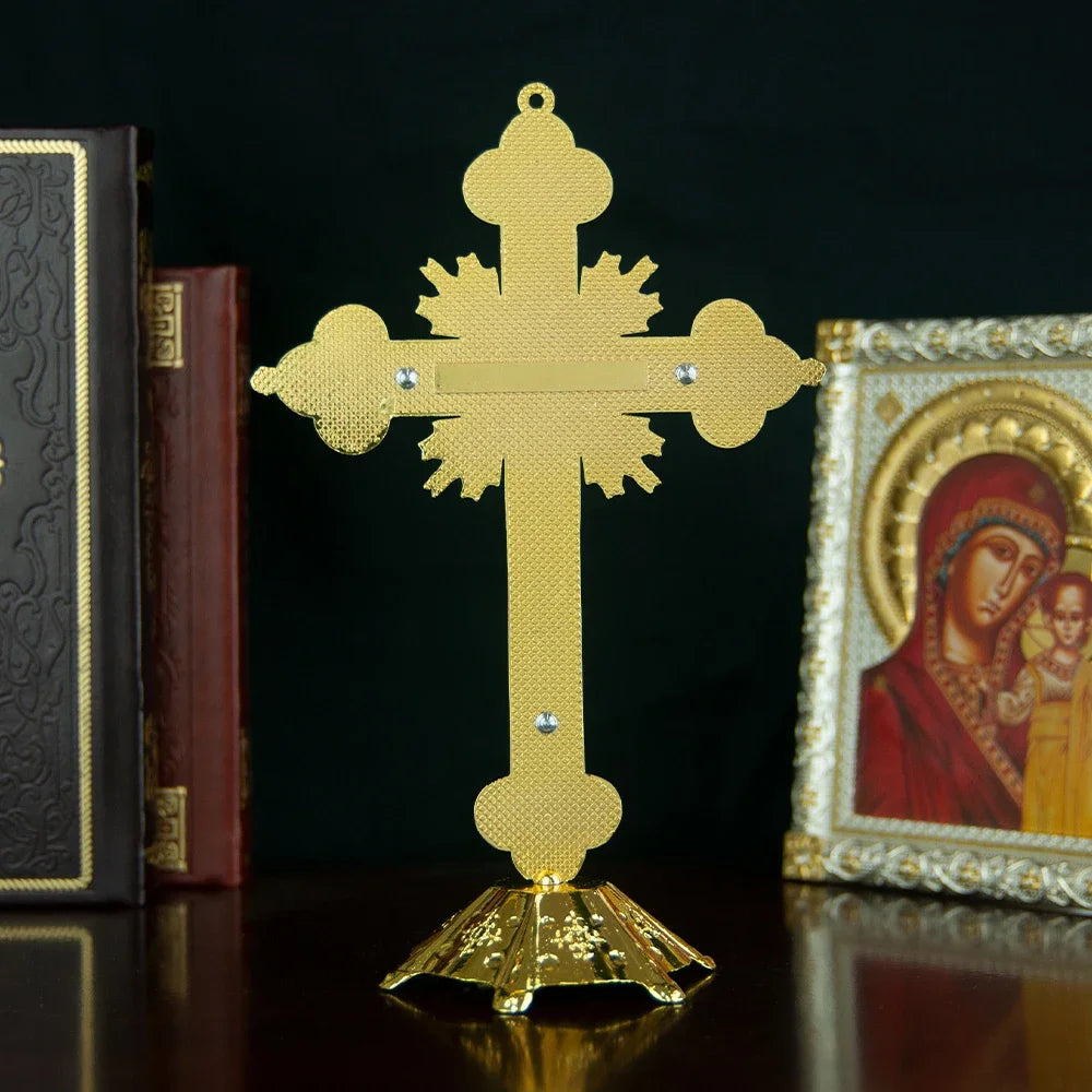 Religious Vintage Catholic Jesus Cross with Stand - Standing Crucifix for Home Decor