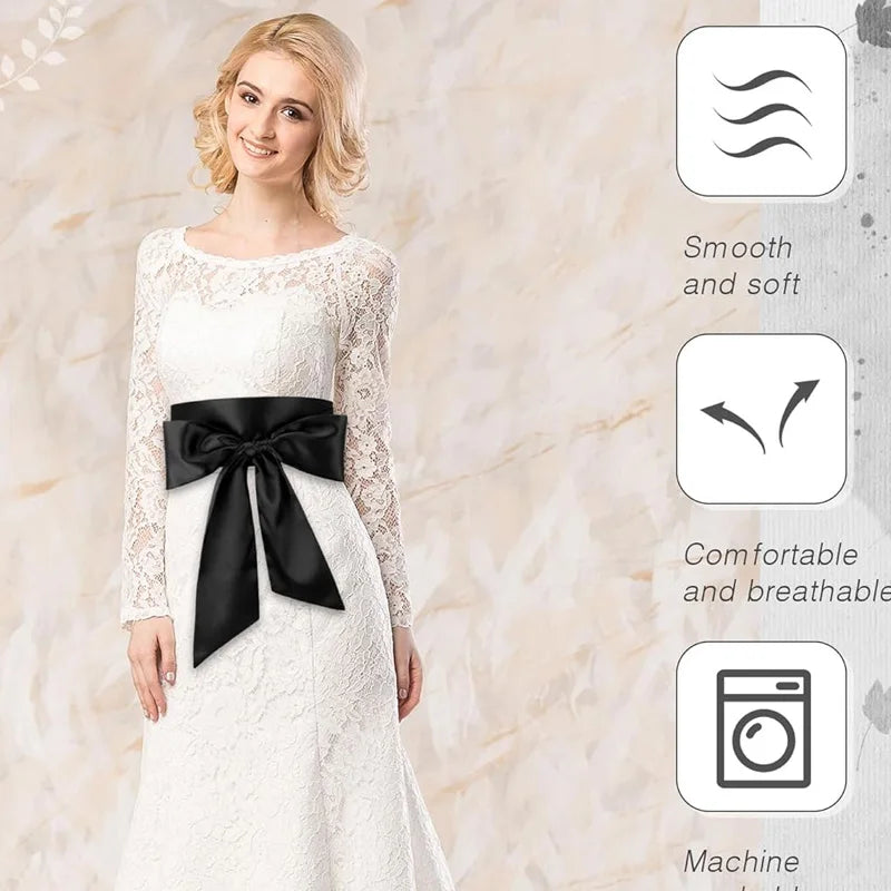 Women Sash Belt for Bow Dress Long Satin Waist Belt for Wedding Party Special Occasion
