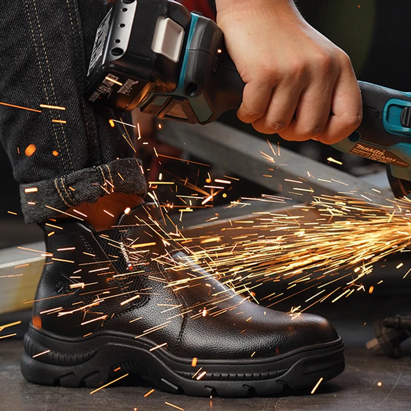 2025 Quality Leather Boots Men Safety Shoes Waterproof Work Boots Safety Steel Toe Shoes Men Puncture-Proof Indestructible Shoes