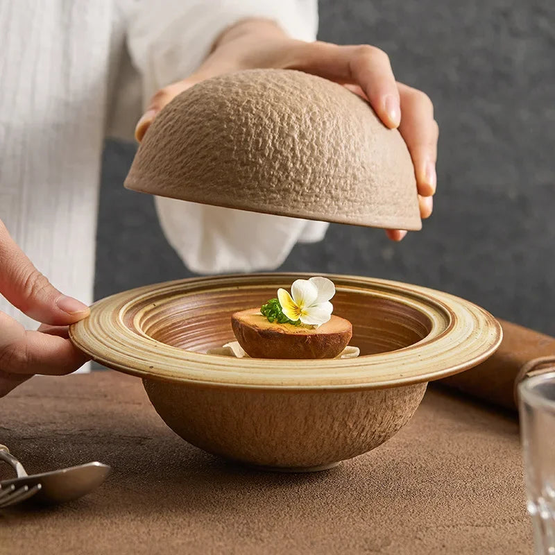 Creative Specialty Ceramic Plate Jupiter Tableware Dish Plate Home Straw Hat Plate Hotel Creative Bowl