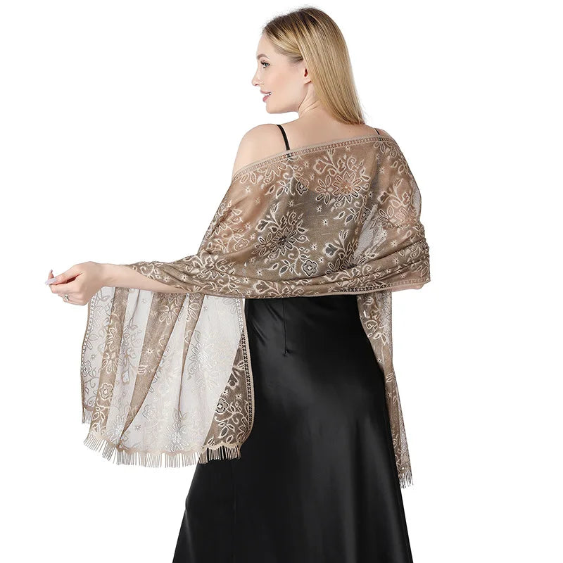 Pure Color Floral Mesh Lace Shawls for Women Evening Dresses Shawl Bridal Bridesmaid Wedding Boleros Lady Party Capes Wraps