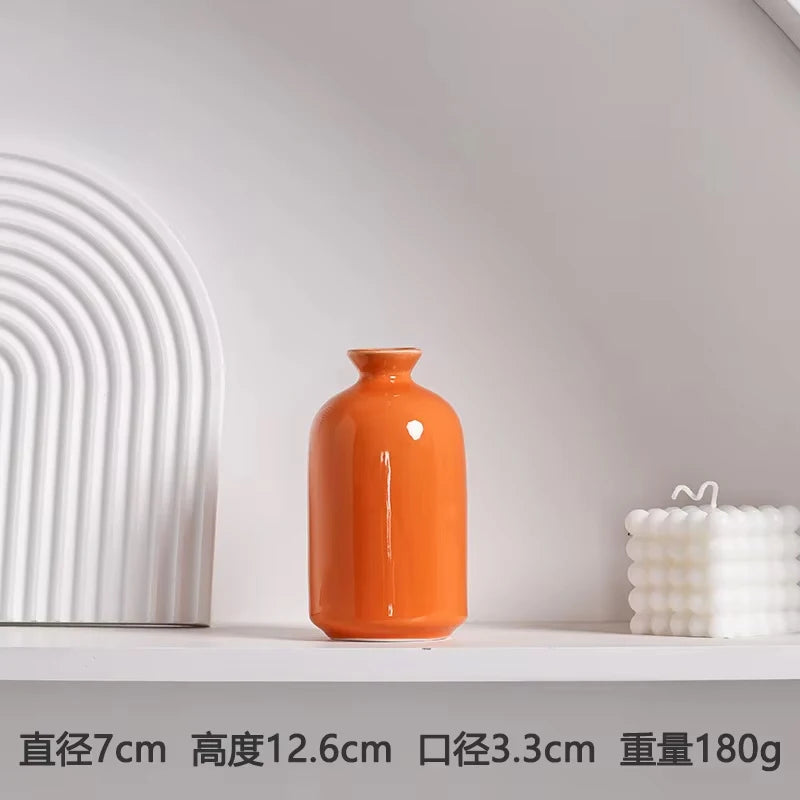 Modern Ceramic Vase with Minimalist Design, Dried Flower Vase, New Chinese Style Ceramic Vase, Luxury Home Decor Orange Ceramic