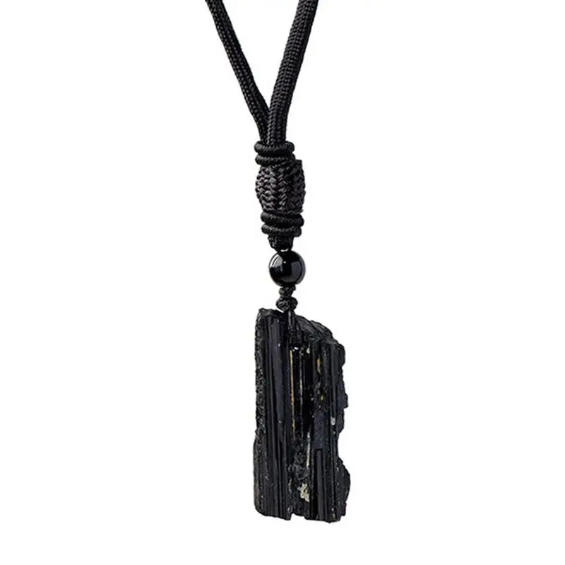 Fashion Crystal Gem Healing Stone Black Tourmalines Stone Pendant Necklace Natural Raw Stone Necklace