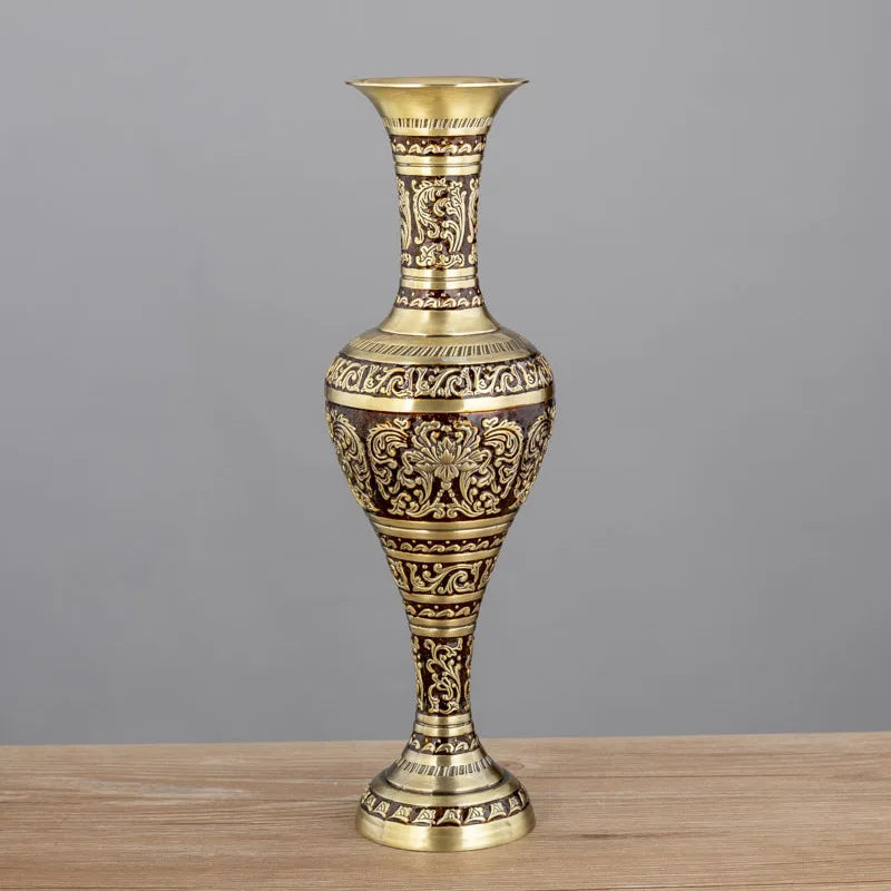 Large Bronze Metal Vase for Room Decoration, Europe Vintage Tabletop, Artificial Flowers, H38cm, HP015