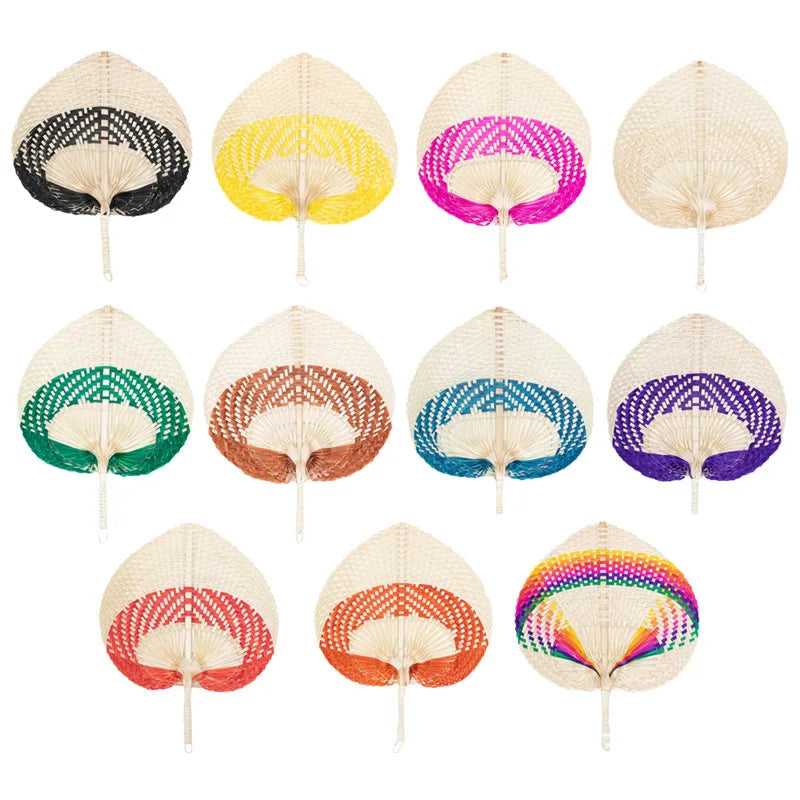 Ethnic Style Summer Cooling Handmade Natural Bamboo Wedding Party Hand Straw Weaving Hand-cranked Fan Art Craft Woven Home Decor