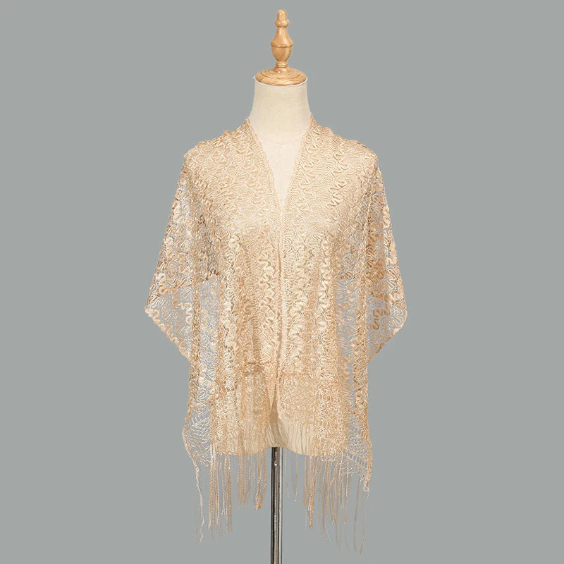 Women's Evening Dresses Shawls Bridal Bridesmaid Wedding Shrugs Wraps Sheer Hollow Party Shawl Cape Shinny Sequins Embroidered