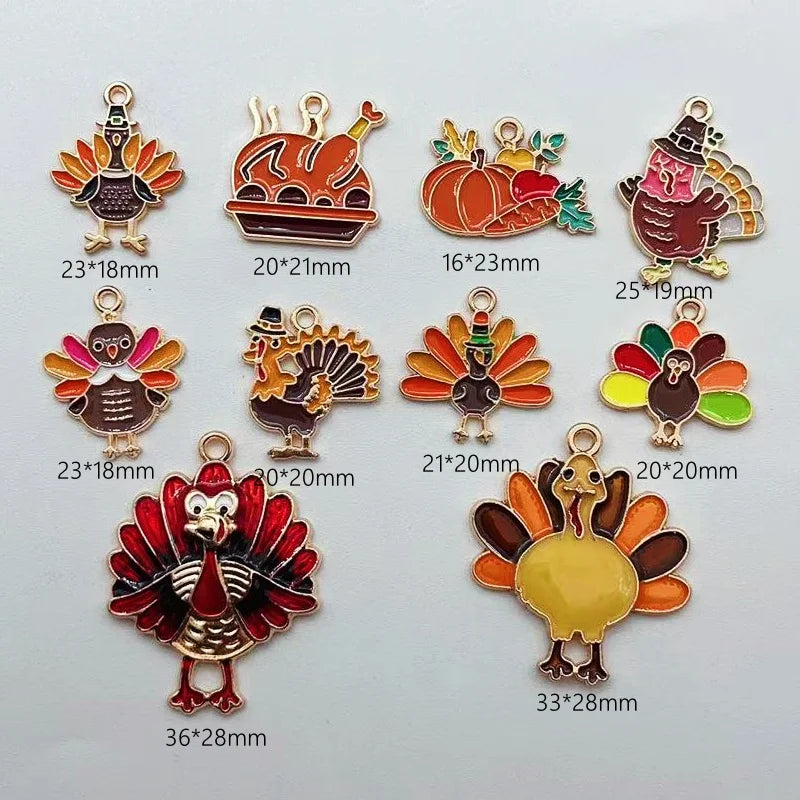 10 pieces of alloy Thanksgiving turkey pendant necklace bracelet earring pendant Diy craft supplies