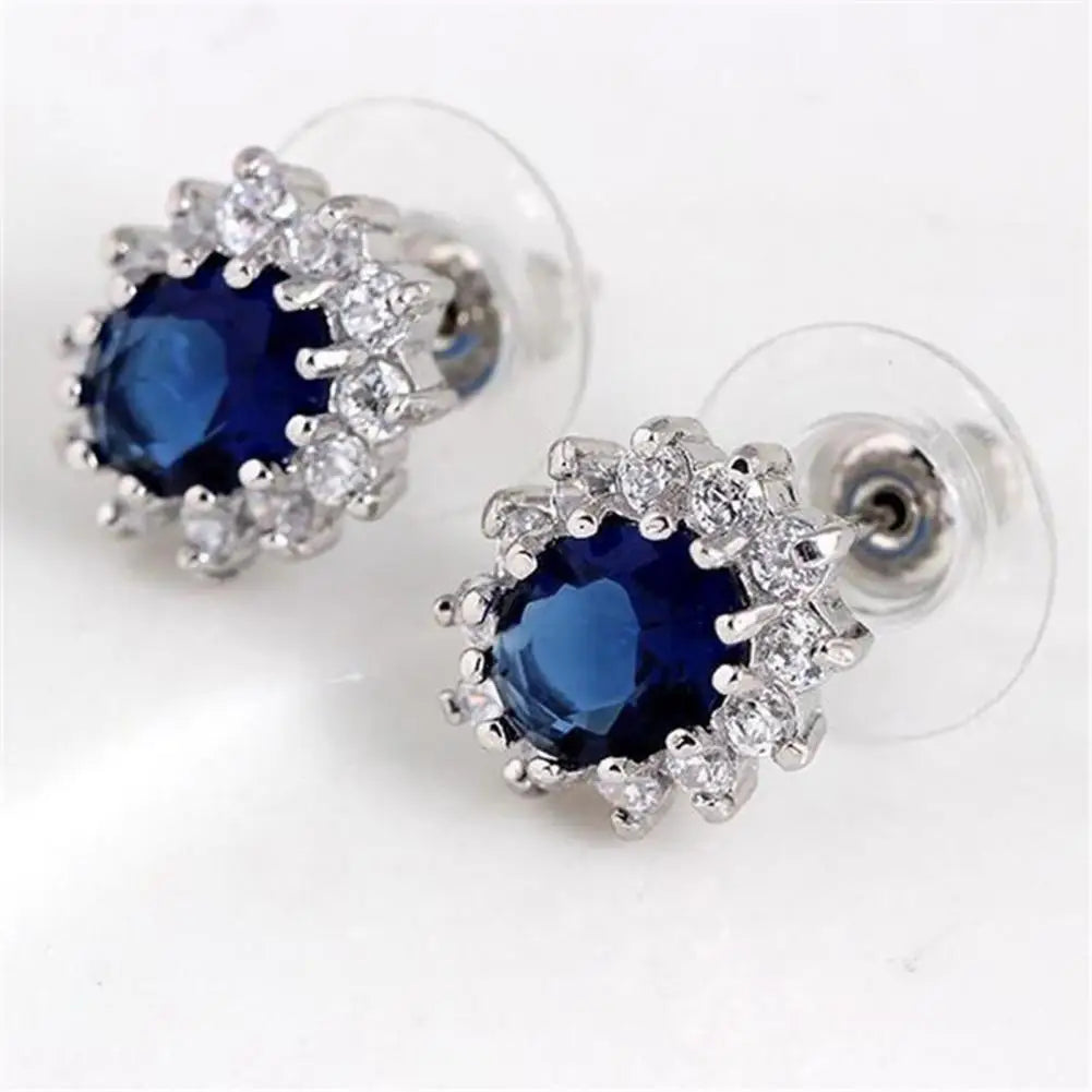 High Quality Jewelry Sets Noble Faux Sapphire Rhinestone Earrings Necklace Jewelry  One Color Necklace Jewelry for Women