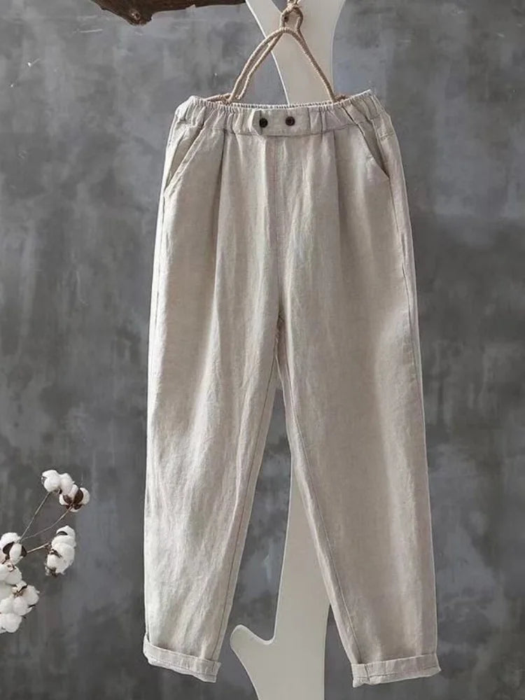 Cotton Linen High Waisted Harun Long Pants Fashion Elegant Women Pants Casual Elegant Loose Pant