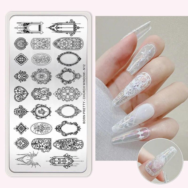 BORN PRETTY Stamping Plates Nail Art Templates Flower Natural Animal French Tips  DIY Nail Design Image Stencil Tool Manicure