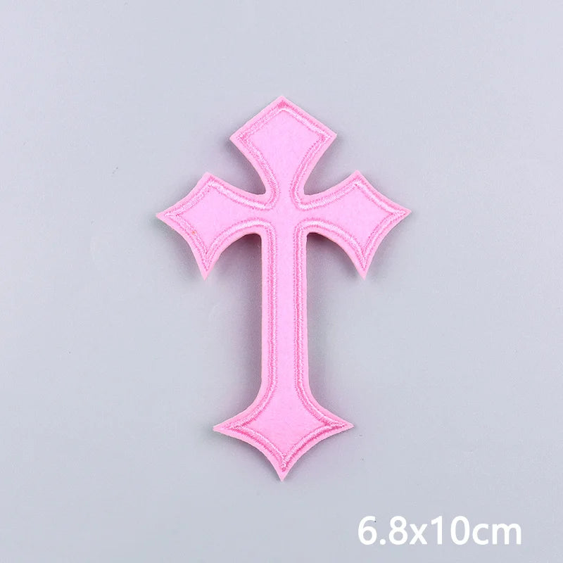 Jesus Cross Embroidery Patch For Clothes Gold Silver Cross Iron On Patches For Clothing Personality Appliques Craft Decoration
