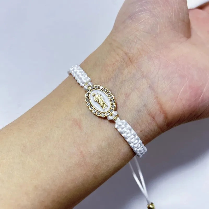 Mexican Religious San Judas Tadeo Jewelry Our Father Of Saint Jude Charm Handmade Rope Chain String Braided Bracelet for Women
