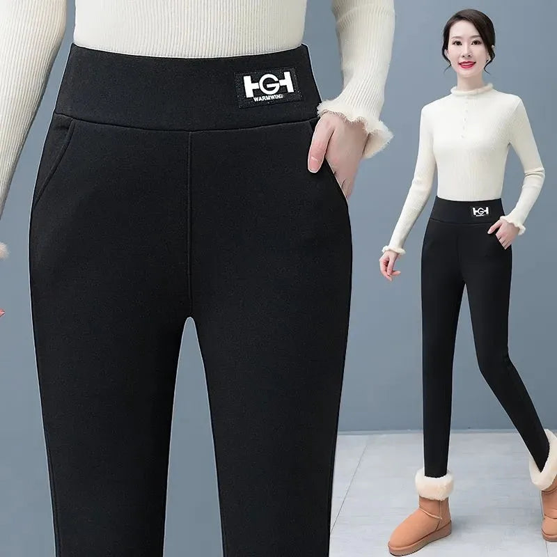 Lamb Wool Leggings Women High Waist Warm Leggings Outdoor Walking Casual Pants Stretchy Skinny with Pocket Elegant Leggings