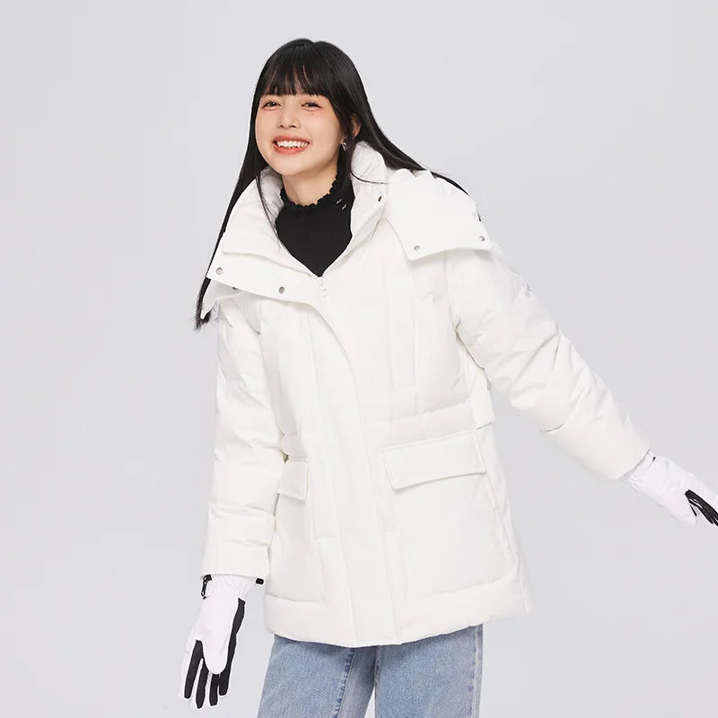 Semir Down Jacket Women Mid-Length Detachable Hooded 2023 Winter New Three-Proof Loose Warm Work Jacket