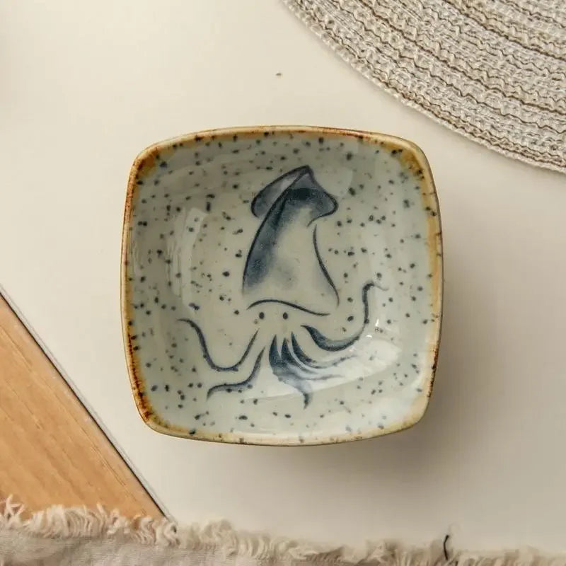 Ceramic Dishes Vintage Small Plate Japanese Creative Cartoon Seafood Sauce Dish Seasoning Plate Home Kitchen Tableware
