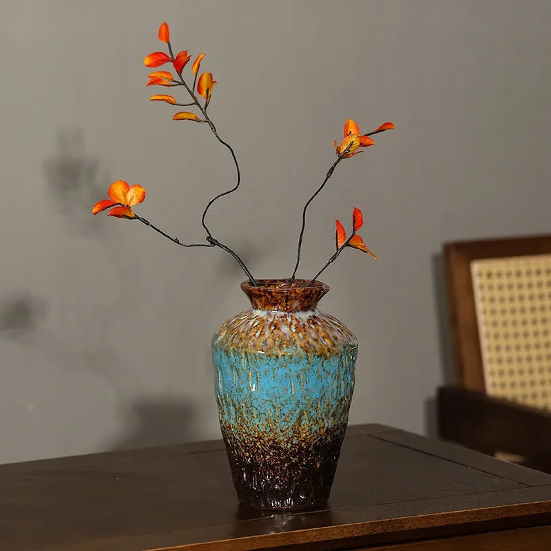 European Style Retro Style Ceramic Vase Living Room Advanced Sense Coarse Clay Pot Simple Dried Flower Arrangement Decoration