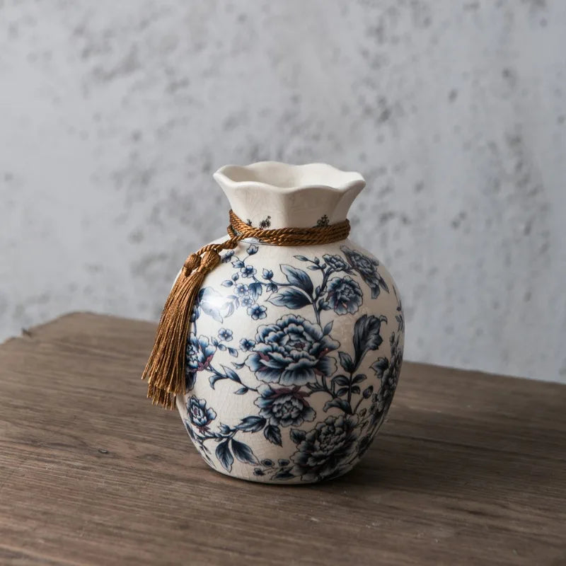 American Retro Ceramic Vase Creative Blessing Bag Style New Chinese Decoration Living Room Dining Table Desktop Small Vase