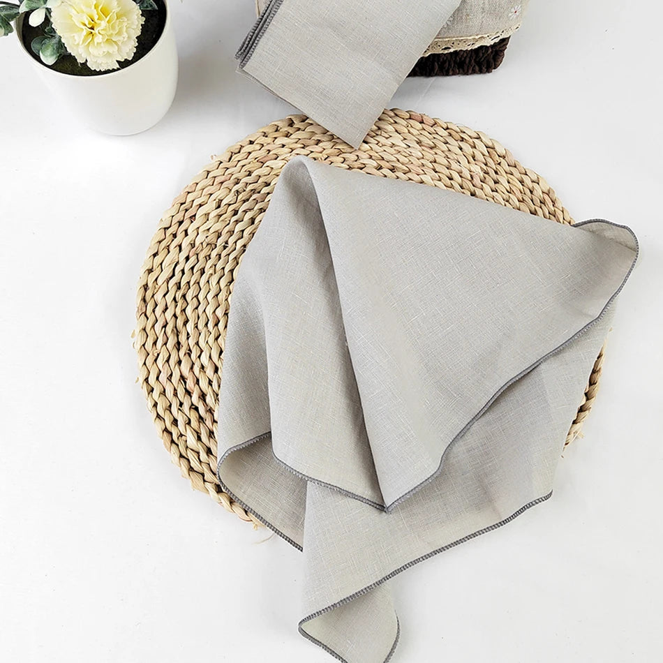 Set Of 4 Pure Linen Napkins Cloths Reusable 40x40cm Soft Comfortable Fabric Kitchen Accessories for Wedding Birthday Parties
