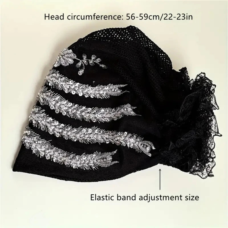 Lace Turban Hats for Women Muslim Headscarf Head Wraps Caps Female Daily Beanie Hair Cover Cap Glitter Diamonds Embroidery