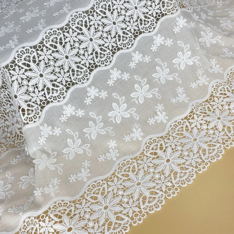 Off Cotton Lace Fabric for Women, Making Skirt Clothing, Wedding Dress Fabric, DIY Women's Embroidery, Hollow Cloth, 130cm Wide