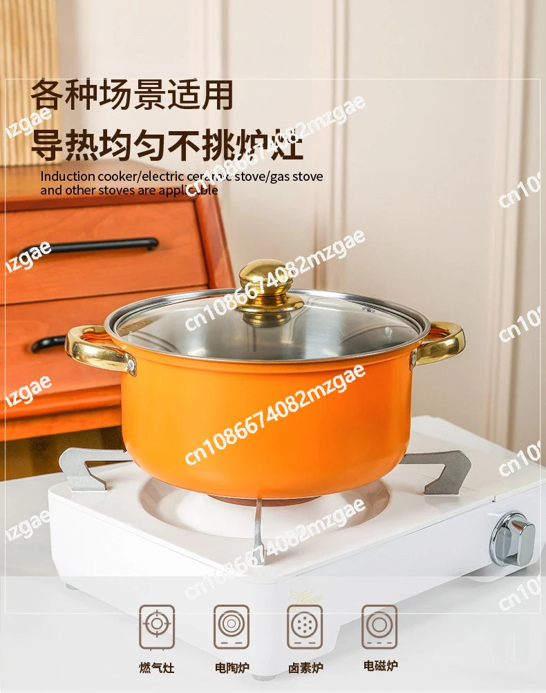 10-Piece set of pots and pans Binaural stainless steel soup pot Orange kitchen universal