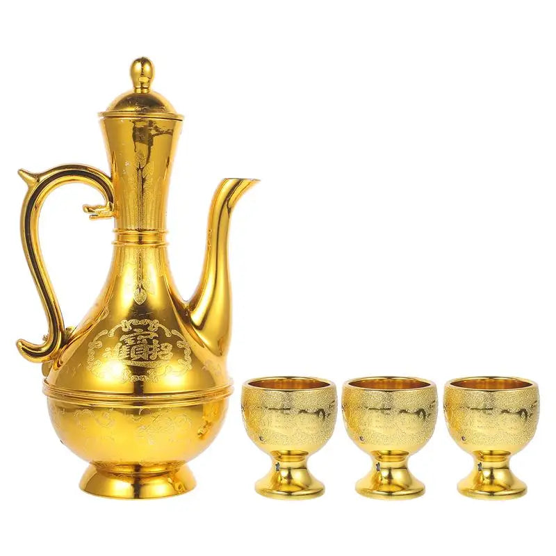 4Pcs European Offering Cup Set Altar Goblet Wine Pot Combination Buddhist Supply Vintage Enshrine Glass Traditional Sacrifice
