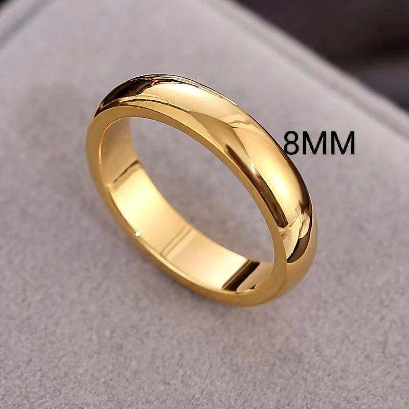 Classic 18K Gold Plated Couple Rings Wedding Engagement Minimalist Simple Smooth Stainless Steel Ring for Women and Men Jewelry