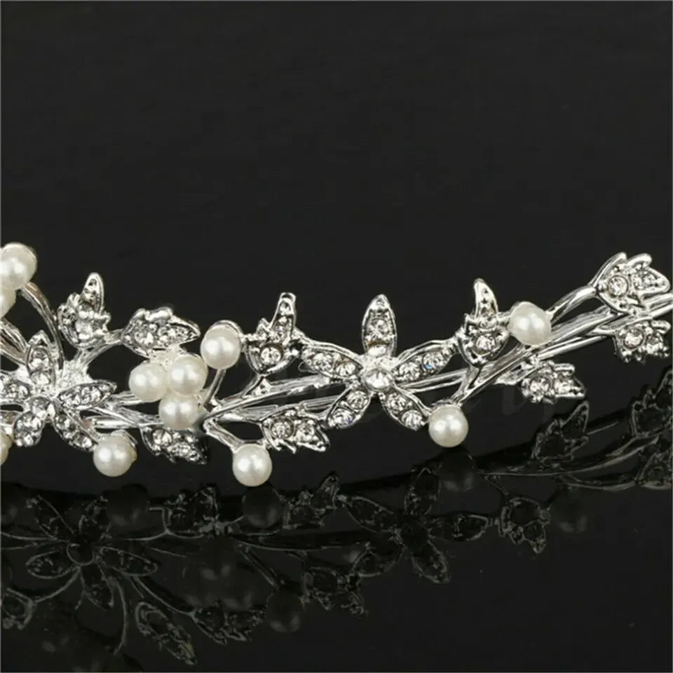 Bride Pearl Crown Headband Diamond Hair Accessories Alloy Rhinestone Princess Wedding Headband Bridal Headpieces Bride Crowns