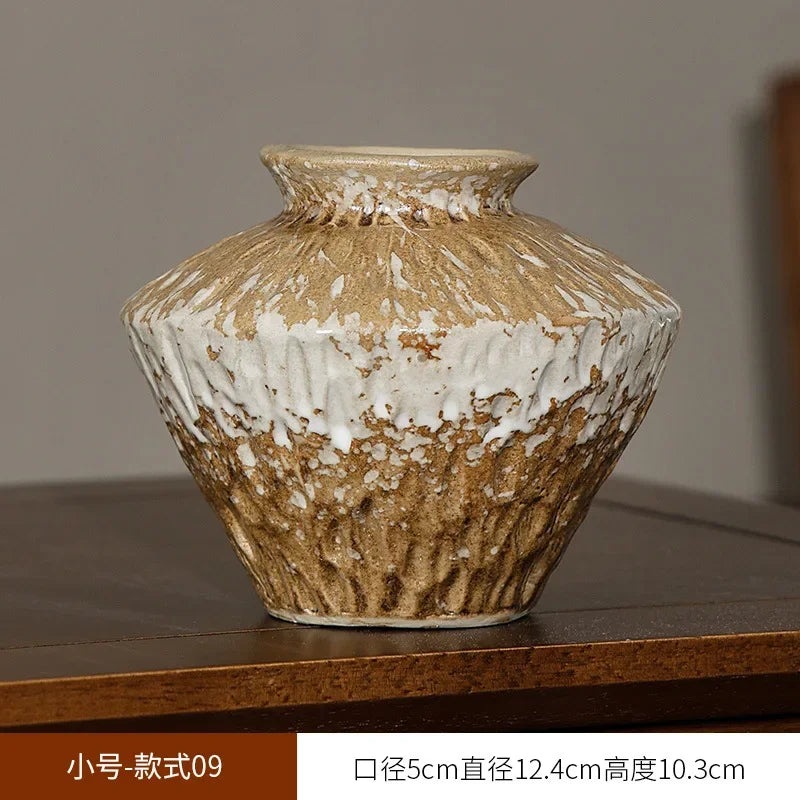 European Style Retro Style Ceramic Vase Living Room Advanced Sense Coarse Clay Pot Simple Dried Flower Arrangement Decoration