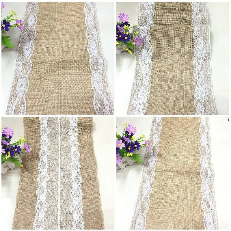 Vintage Burlap Jute Linen Table Runner Lace Cloth Dinning Room Table Gadget Home Decor Accessory New