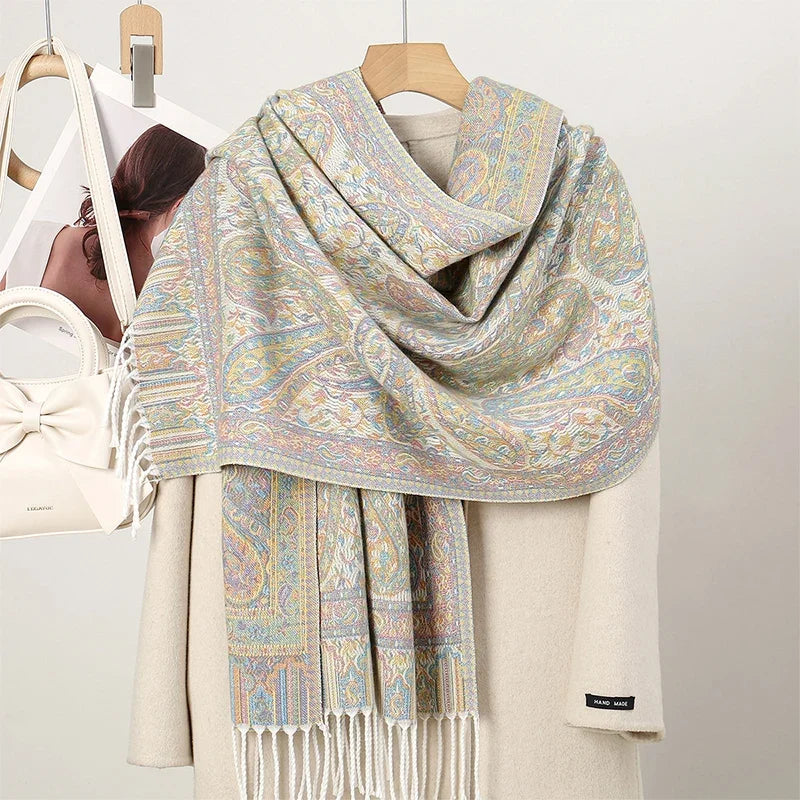 New Shawl Warm Winter Scarf Hijab Women Print Paisley Cashmere Pashmina Thick Wrap Head Neck Foulard Luxury 2024 Blanket Echarpe