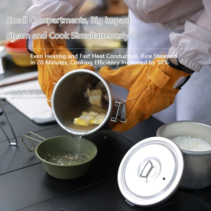 Multifunctional Camping Cookware Outdoor 304 Stainless Steel Cooking Pot for Soup and Rice Portable for Solo Outdoor Cooking